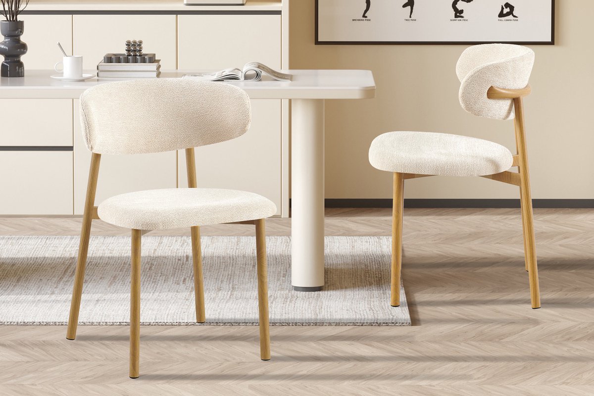 Rousseau Eetkamerstoel Coco Naturel – Beige Stof – Metalen Onderstel in Houtlook – Per Stuk