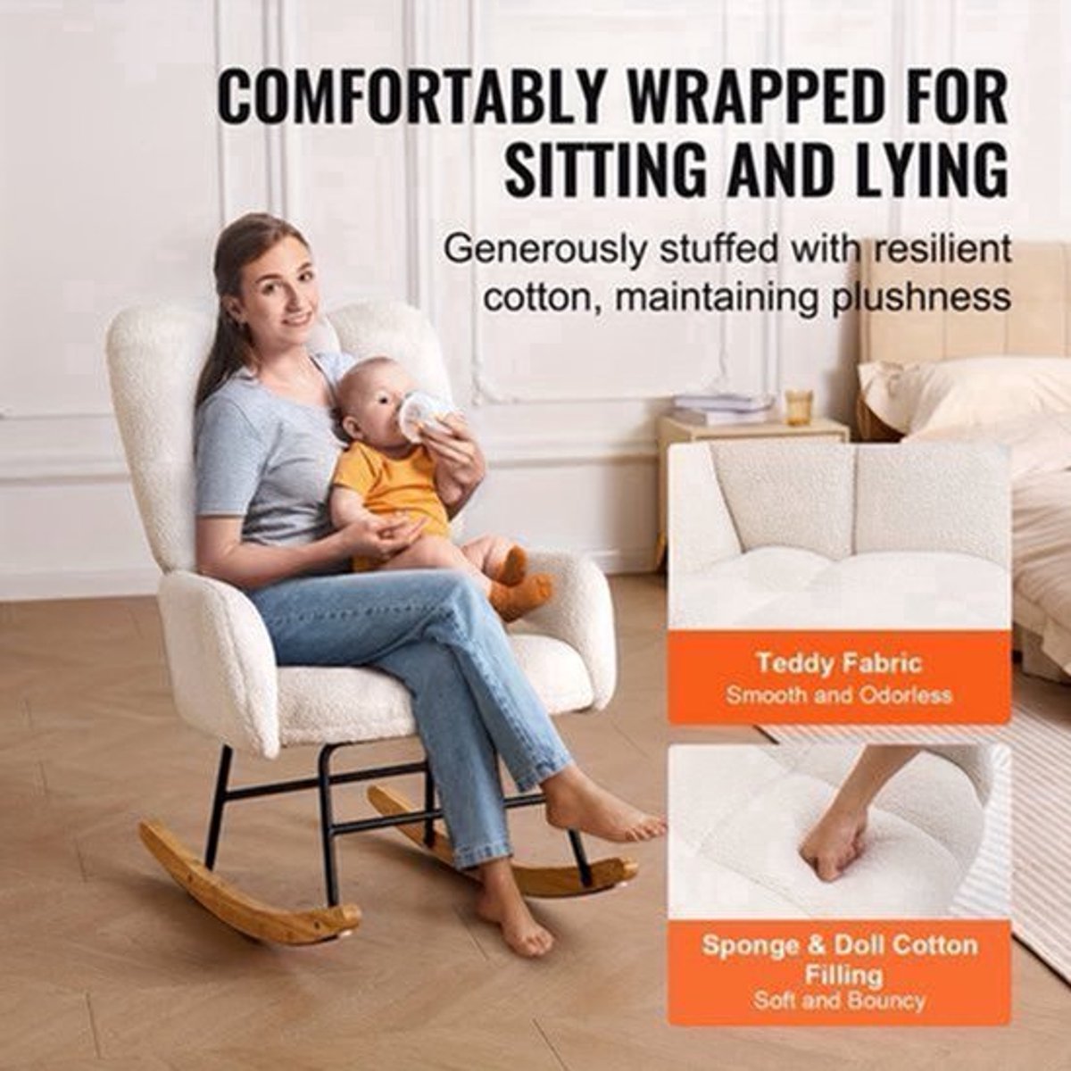 Schommelstoel – Glijstoel – Schommelstoel Baby – Relaxstoel – Loungestoel – Velvet Bekleding – Handmatig Glijdend Mechanisme – Hoge Rugleuning – Max 113,4 kg Draagkracht