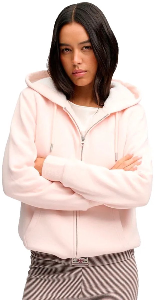 Superdry Signature Geborduurde Borg Zip Hoodie Dames Hoodies Roze