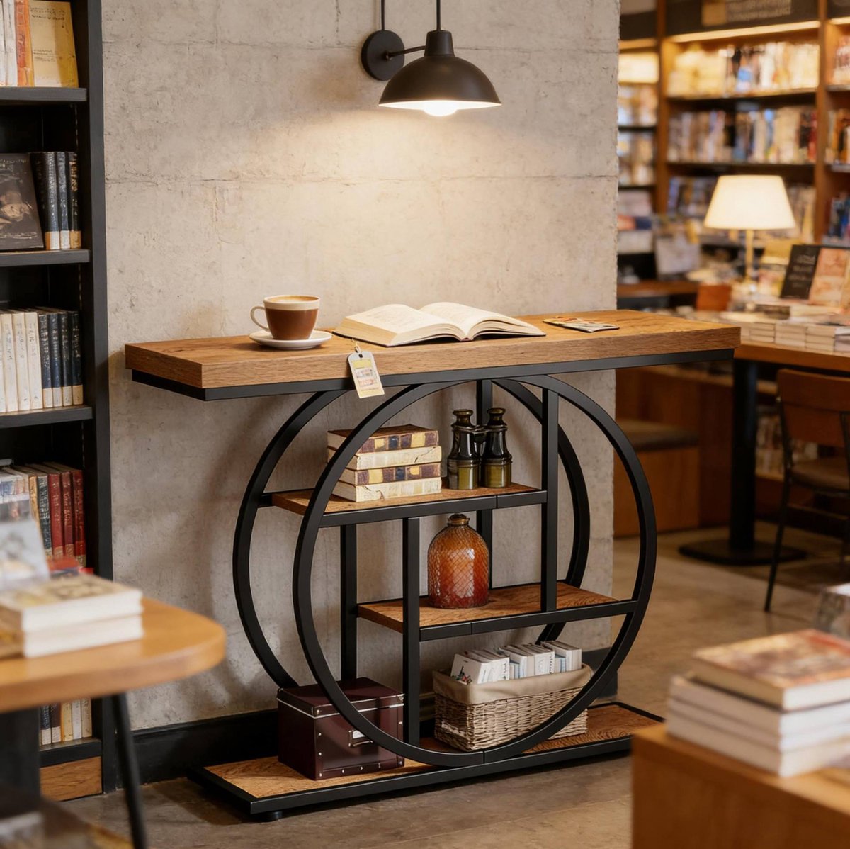 MODFU Sidetable - Industrieel - Zwart - Bruin - 105 X 30 X 80 Cm