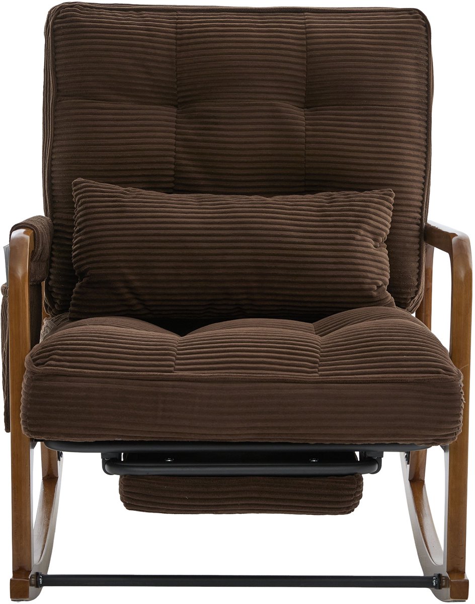 Schommelstoel met voetensteun - Relaxstoel met verstelbare rugleuning - Inklapbare voetsteun - Met zijvak - 150kg - Woonkamer - 70x80x92cm - Bruin