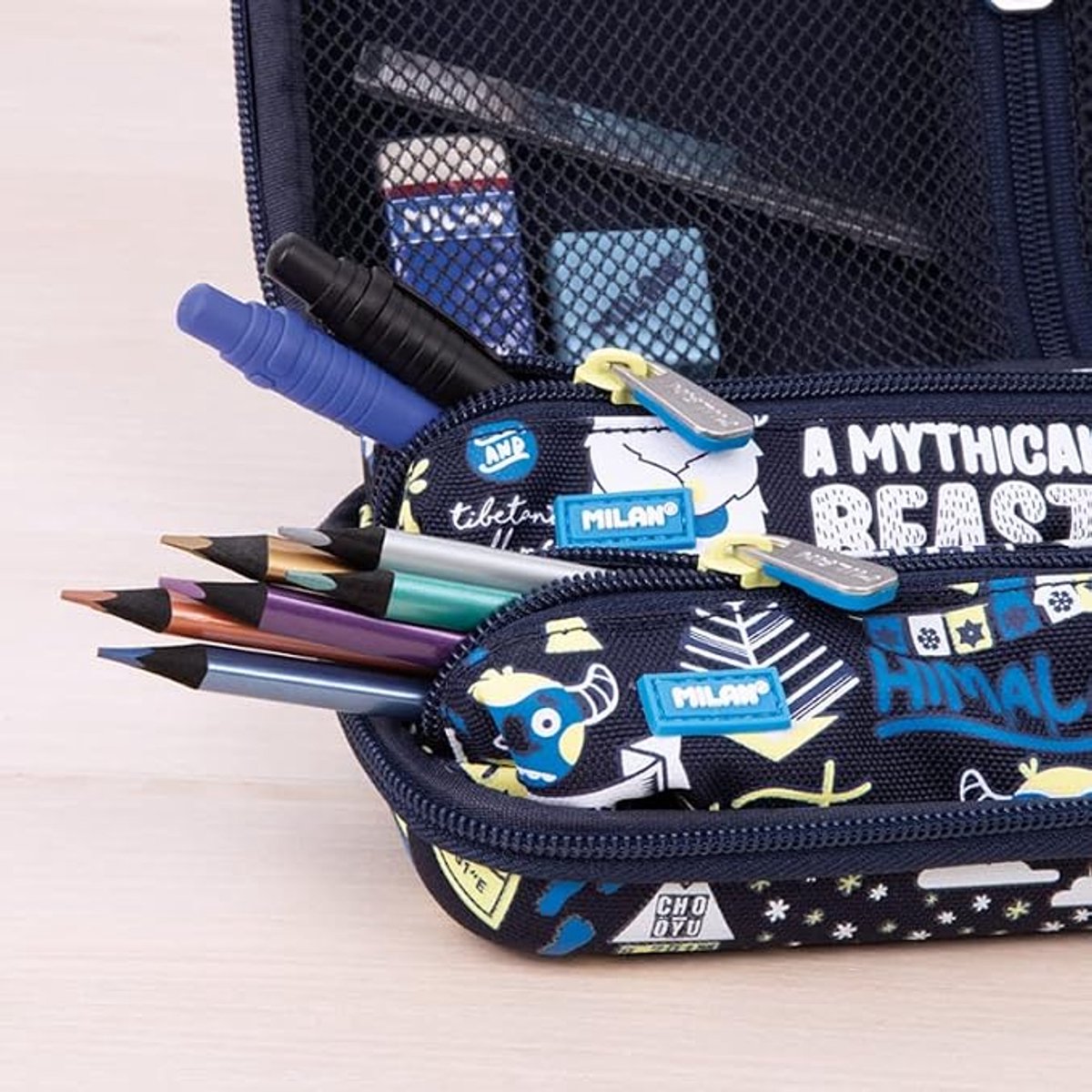 Pennenetui set - 2 stuks - The Yeti - Marineblauw - Halfstijf