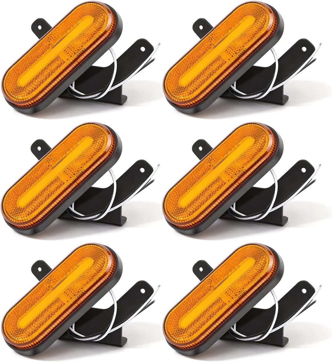 Set van 6 LED Template Lichten, 12V/24V, Oranje met Reflector, Zijmarkeringslichten voor Trailer, Auto, Vrachtwagen, Caravan en Motorhome, Veiligheid en Zichtbaarheid