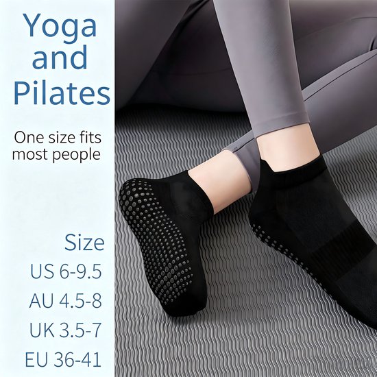 Set van 4 paar antislip-sportsokken - Stijl voor pilates en yoga (dames) - Eén maat (geschikt voor maat 36–41) - Zool met grip - Geschikt voor ballet, dans, revalidatie en fitness - Unisex - Zwart — afbeelding 5