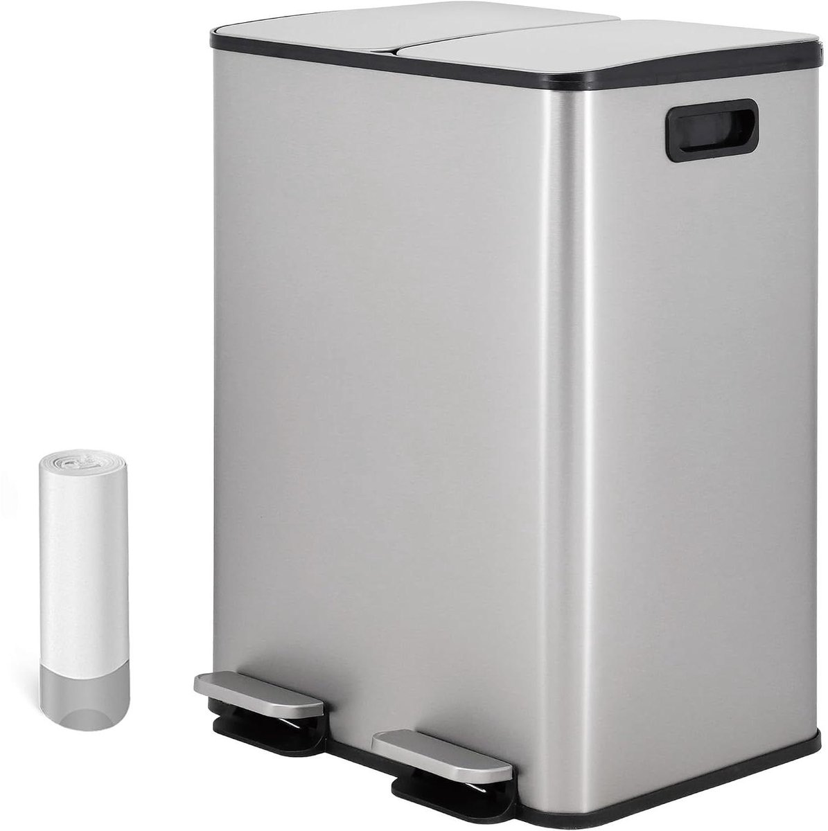 Afvalbak Dubbel - Recyclingbak Set - Afval Scheiden - Anti-Vingerafdruk Staal - 2x 30L - Zilver