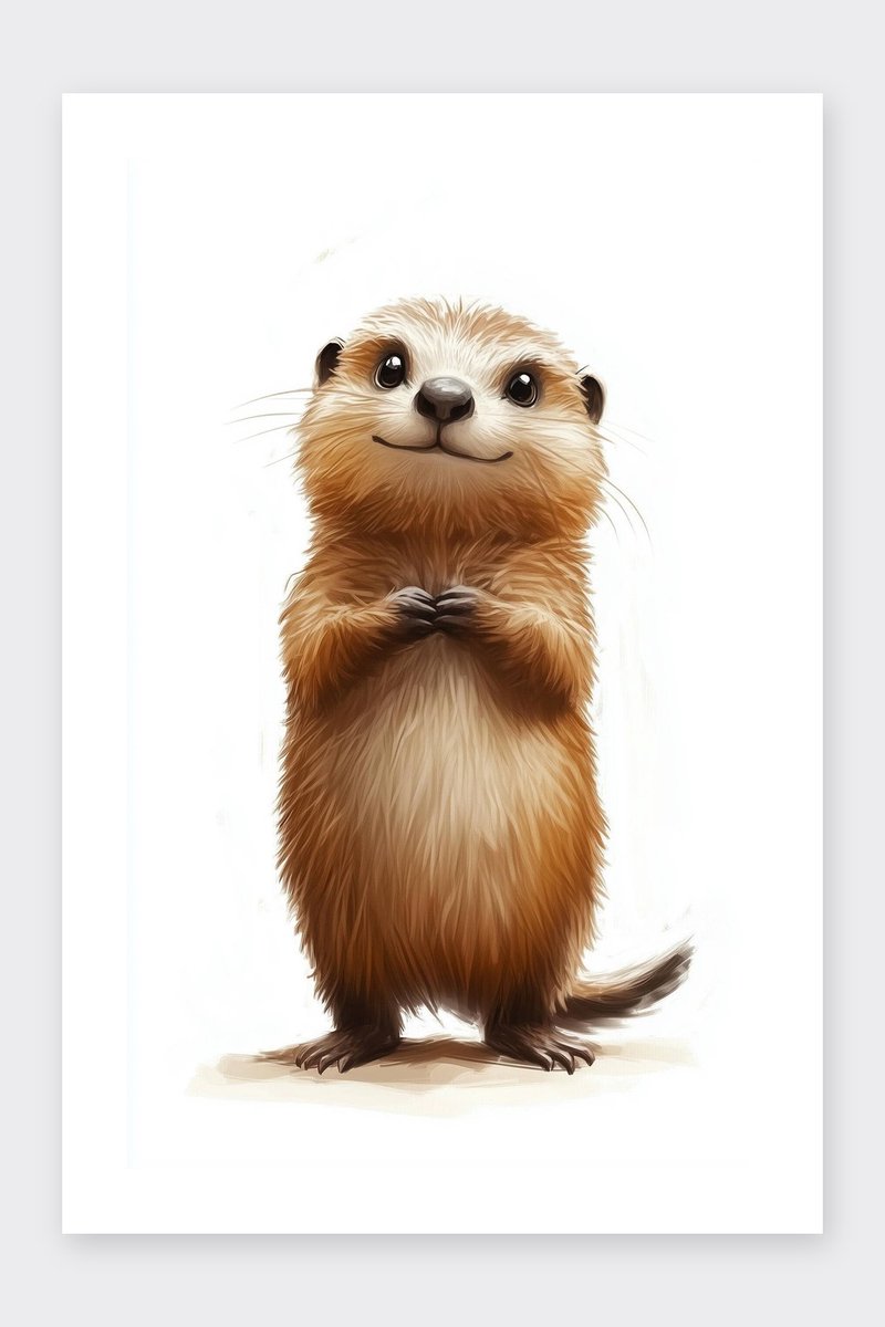Otter Poster - Schattige - Kunst - Dieren - Natuur - Aquarel - Speels - Kinderkamer - Kinder - posters - formaat 30x40cm - Wanddecoratie - BXS5387KMD - Met kader - passe-partouts stijl