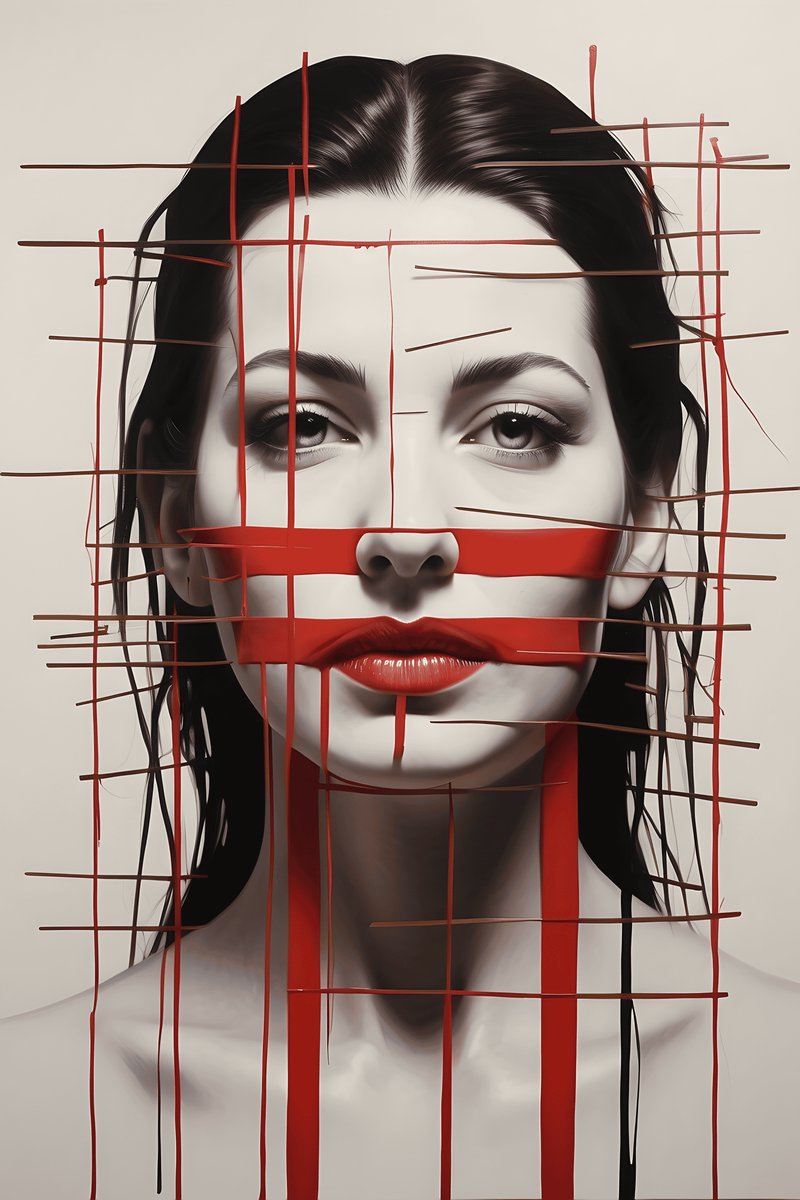 Vrouw Abstract Poster - Rode Trailies - Aesthetic - posters - formaat 70x100cm - Wanddecoratie - Aesthetic room decor - L1733MT