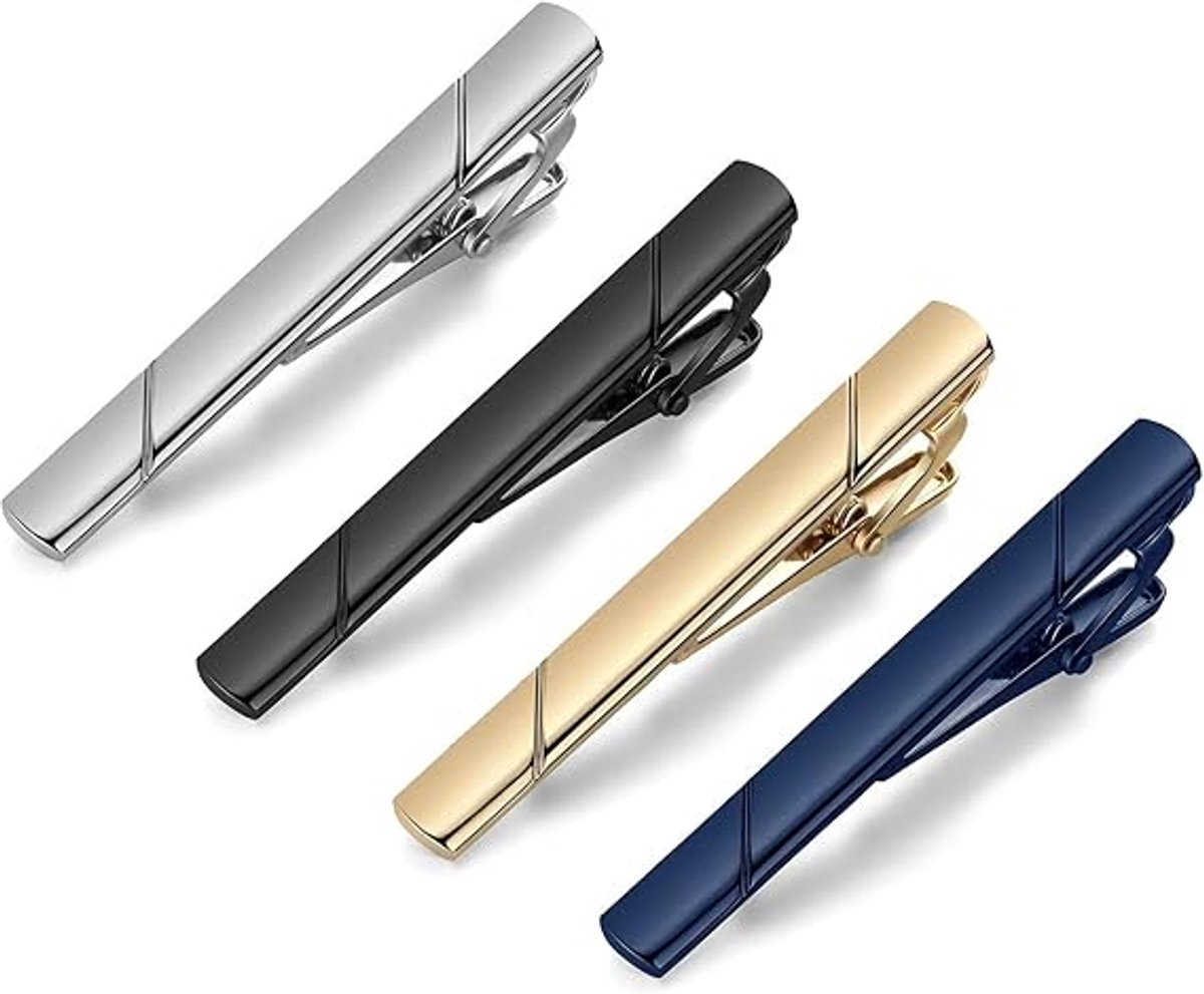 4 stuks - zakelijke, formele accessoires (passend bij standaard stropdassen) - zwart, goud, blauw, zilver - 58*6*25mm