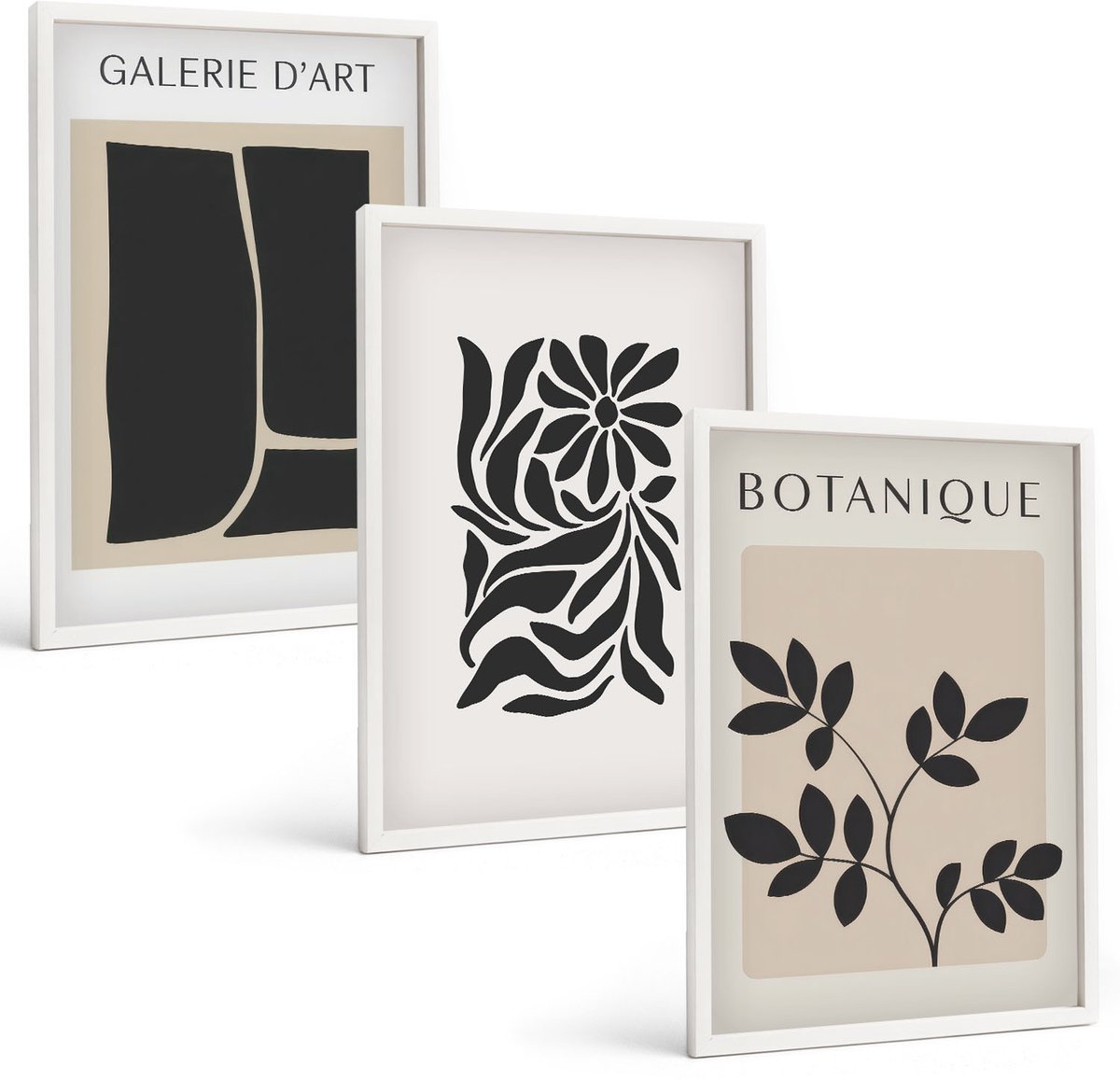 Coloray 3-Delige Schilderij Set - Abstracte Bloemenpatronen En Geometrische Vormen - 40 x 60 - Decoratieve Schilderijen - Woonkamer - Interieur - Interieur Decoratie