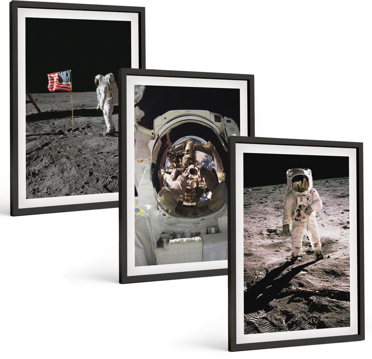 Coloray 3-Delige Schilderij Set - Foto'S Van Astronauten Die Op De Maan Landen - 40 x 60 cm - Stijlvolle Muurdecoratie - Slaapkamer