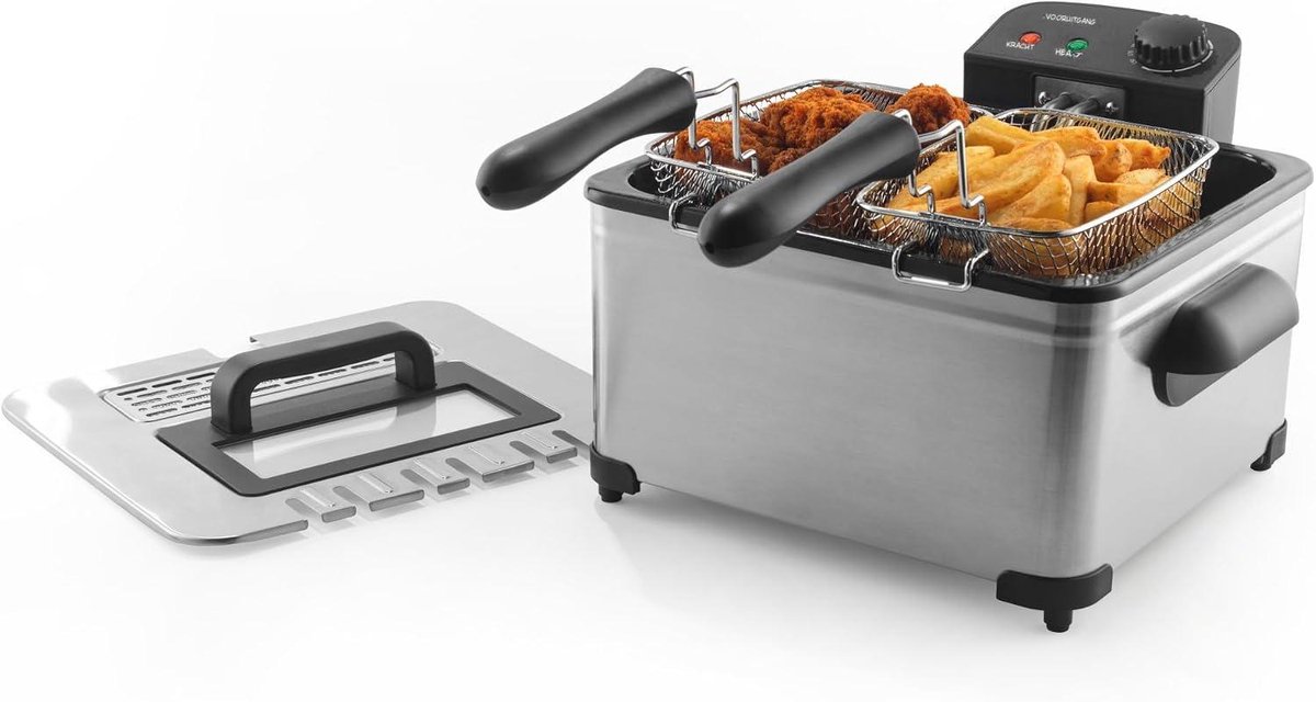 Kavo Frituurpan - Friteuse - Dubbele Frituurpan - Dubbele Friteuse - Zilver - 36cm x 36cm x 22cm