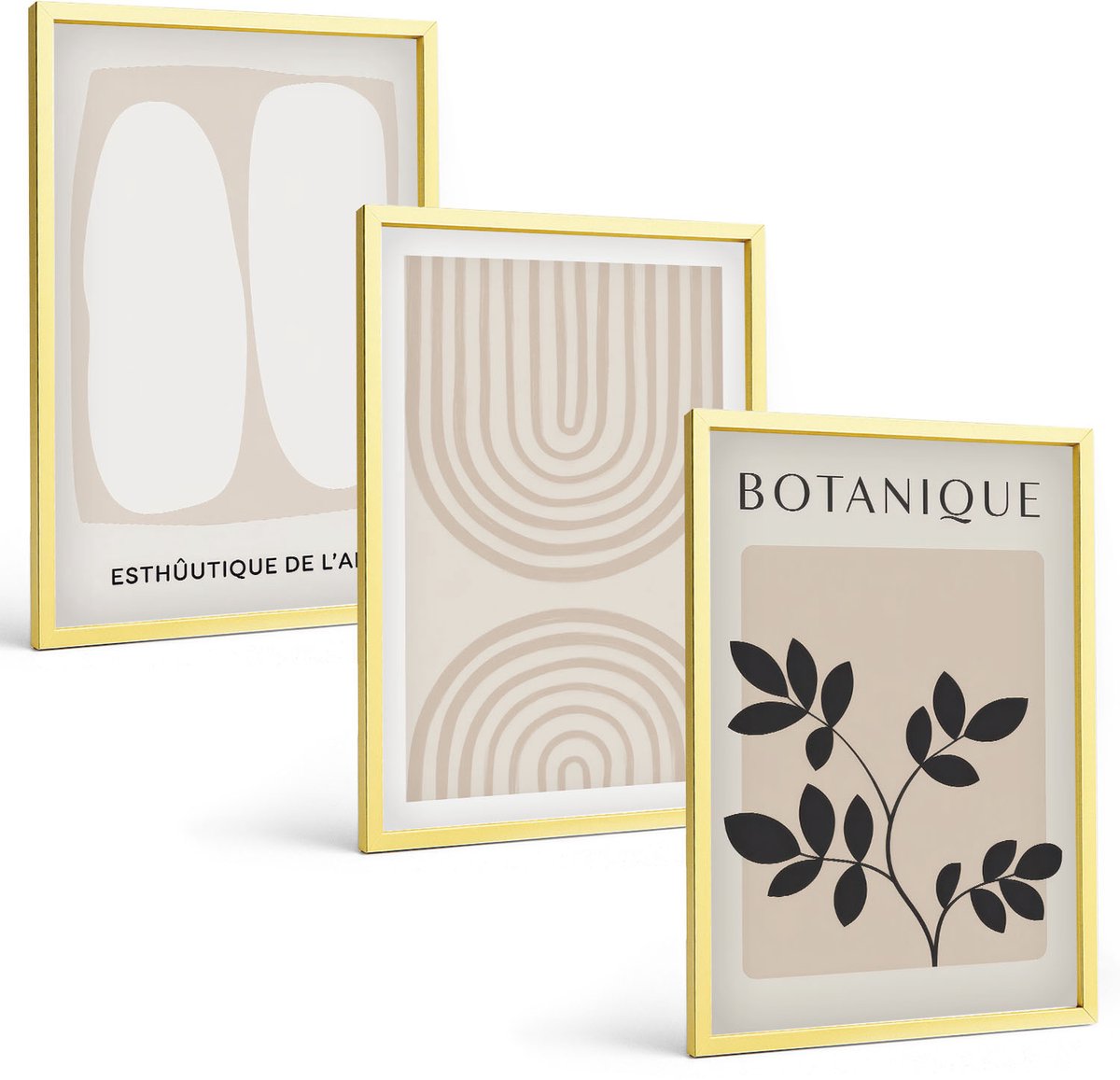 Coloray 3-Delige Schilderij Set - Boho Delicate Posters Abstracte Plantenmotieven - 40 x 40 cm En 40 x 60 cm - Wanddecoratie - Schilderijen Set - Kantoor - Interieur Decoratie