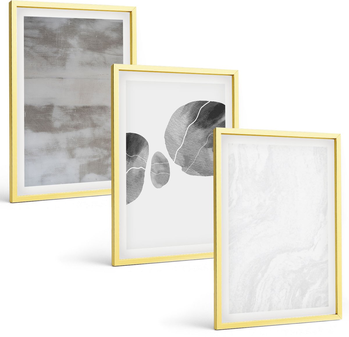 Coloray 3-Delige Schilderij Set - Abstracte Vormen En Structuren In Moderne Stijl. - 40 x 40 cm En 40 x 60 cm - Wanddecoratie - Muurdecoratie - Moderne Interieurdecoratie - Interieur Decoratie