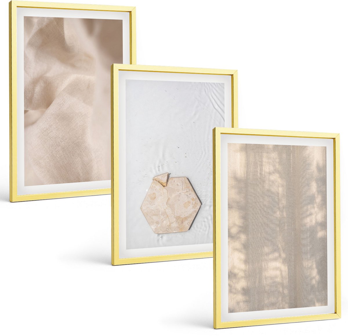 Coloray 3-Delige Schilderij Set - Subtiele Texturen In Een Natuurlijke Boho-Stijl - 40 x 40 cm En 40 x 60 cm - Wanddecoratie - Woonkamer Decoratie - Stijlvolle Muurdecoratie