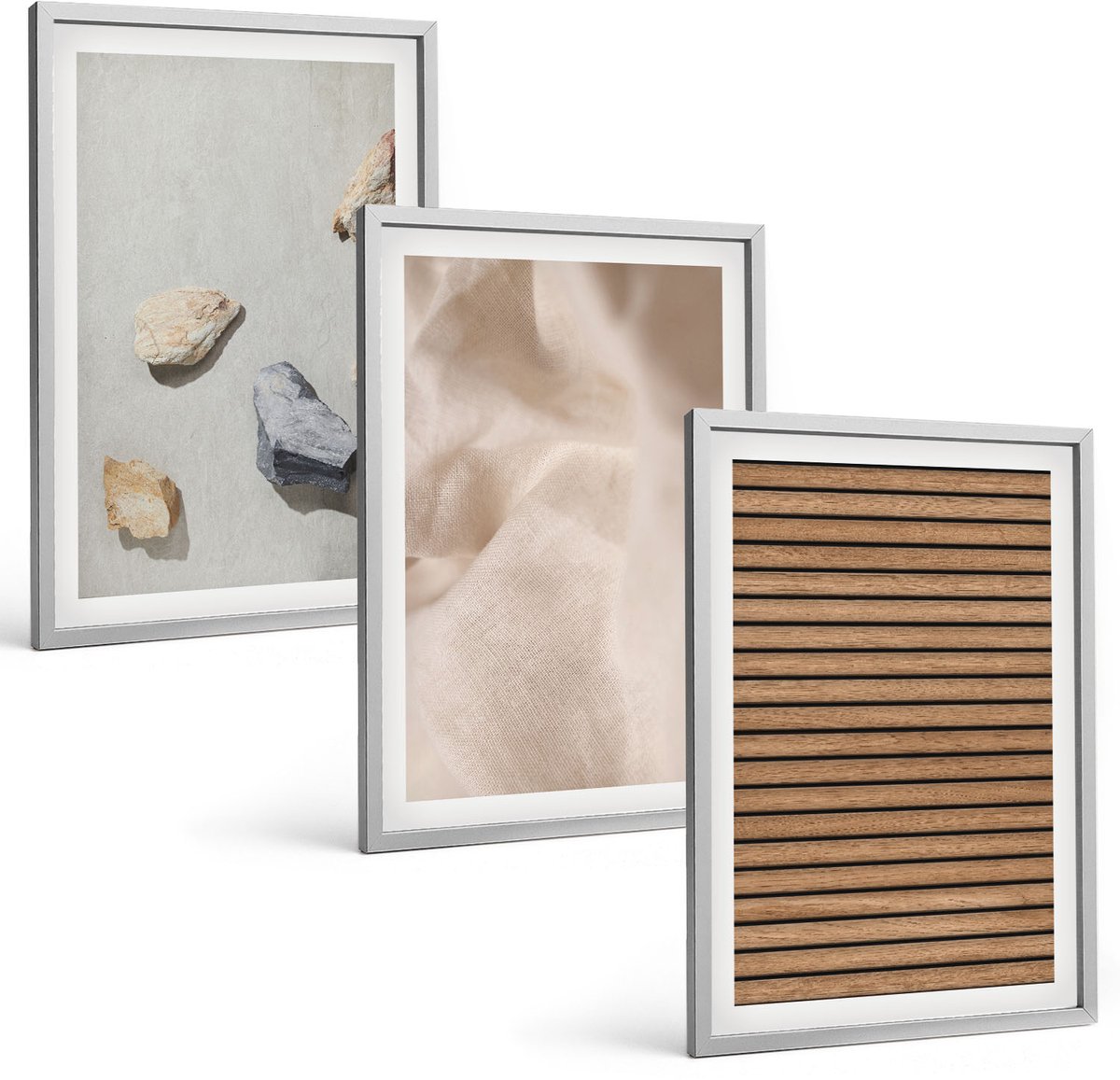 Coloray 3-Delige Schilderij Set - Stenen Hout Stof Diverse Texturen - 40 x 60 cm - Wanddecoratie - Muurdecoratie - Moderne Interieurdecoratie - Decoratieve Schilderijen