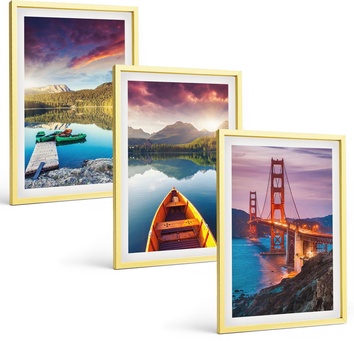 Coloray 3-Delige Schilderij Set - Bruggen En Zonsondergangen In Het Stedelijk Landschap - 40 x 40 cm En 40 x 60 cm - Muurdecoratie - Decoratieve Schilderijen - Wohnzimmer - Woonkamer Decoratie