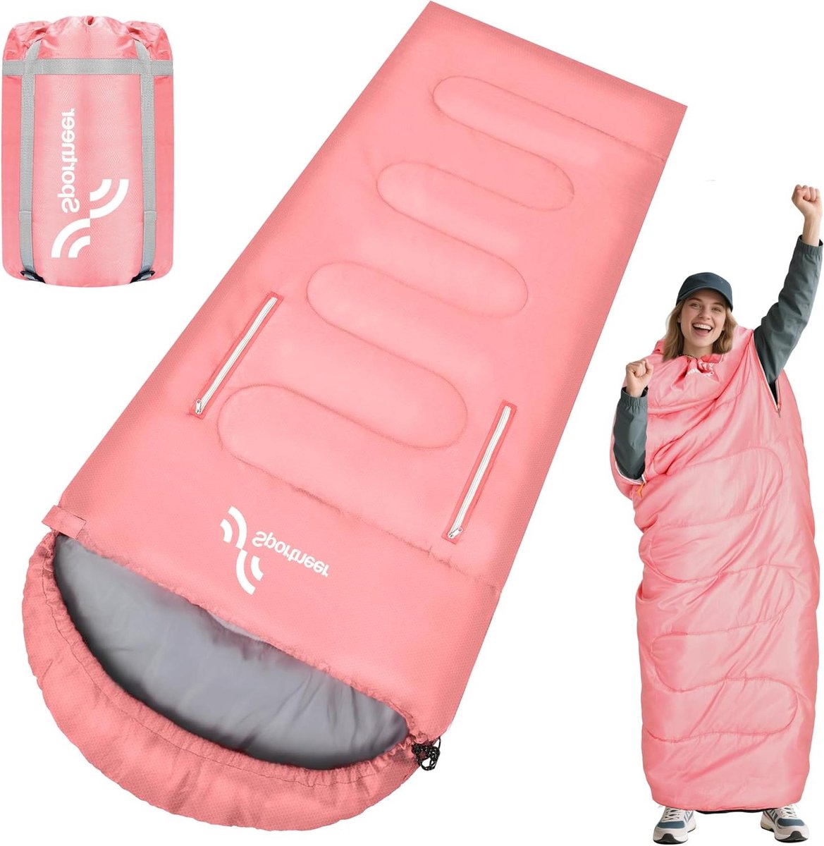 Slaapzak Deken - Kampeerzak - Buiten slapen - Rits voor armen - 220 x 84 cm - Roze