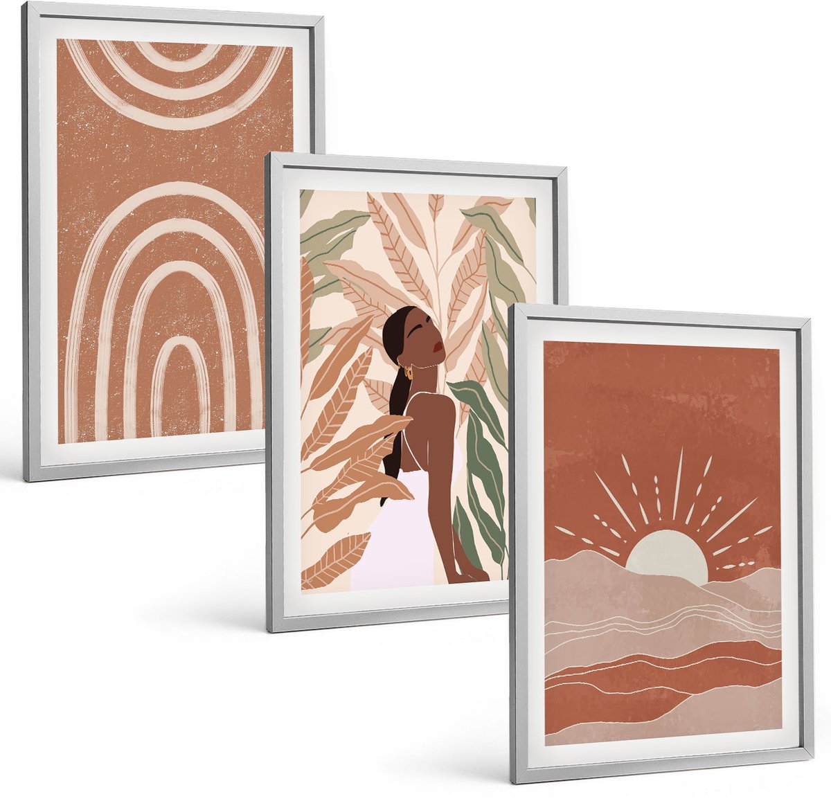 Coloray 3-Delige Schilderij Set - Boho Abstracte Vormen En Illustraties - 40 x 60 cm - Decoratieve Schilderijen - Wanddecoratie - Hal - Woonkamer Decoratie