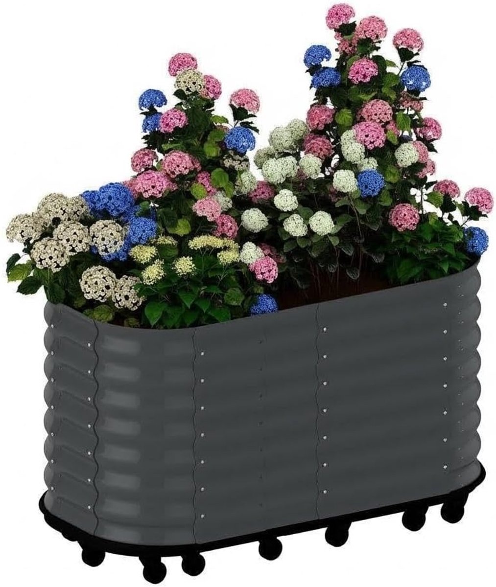 Verrijdbare Moestuinbak 195 cm - Zelfwatergevende Kweekbak op Poten met Wielen - Gegalvaniseerd Staal met Waterreservoir - Grijs - 195 x 60 x 50 cm
