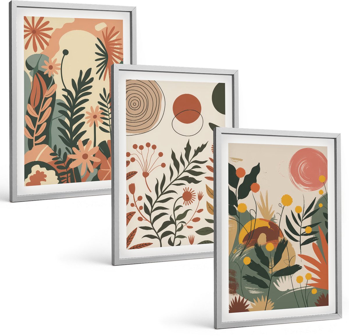 Coloray 3-Delige Schilderij Set - Vintage Bloemenpatronen In Pasteltinten - 40 x 60 cm - Schilderijen Set - Wanddecoratie - Woonkamer - Moderne Wanddecoratie