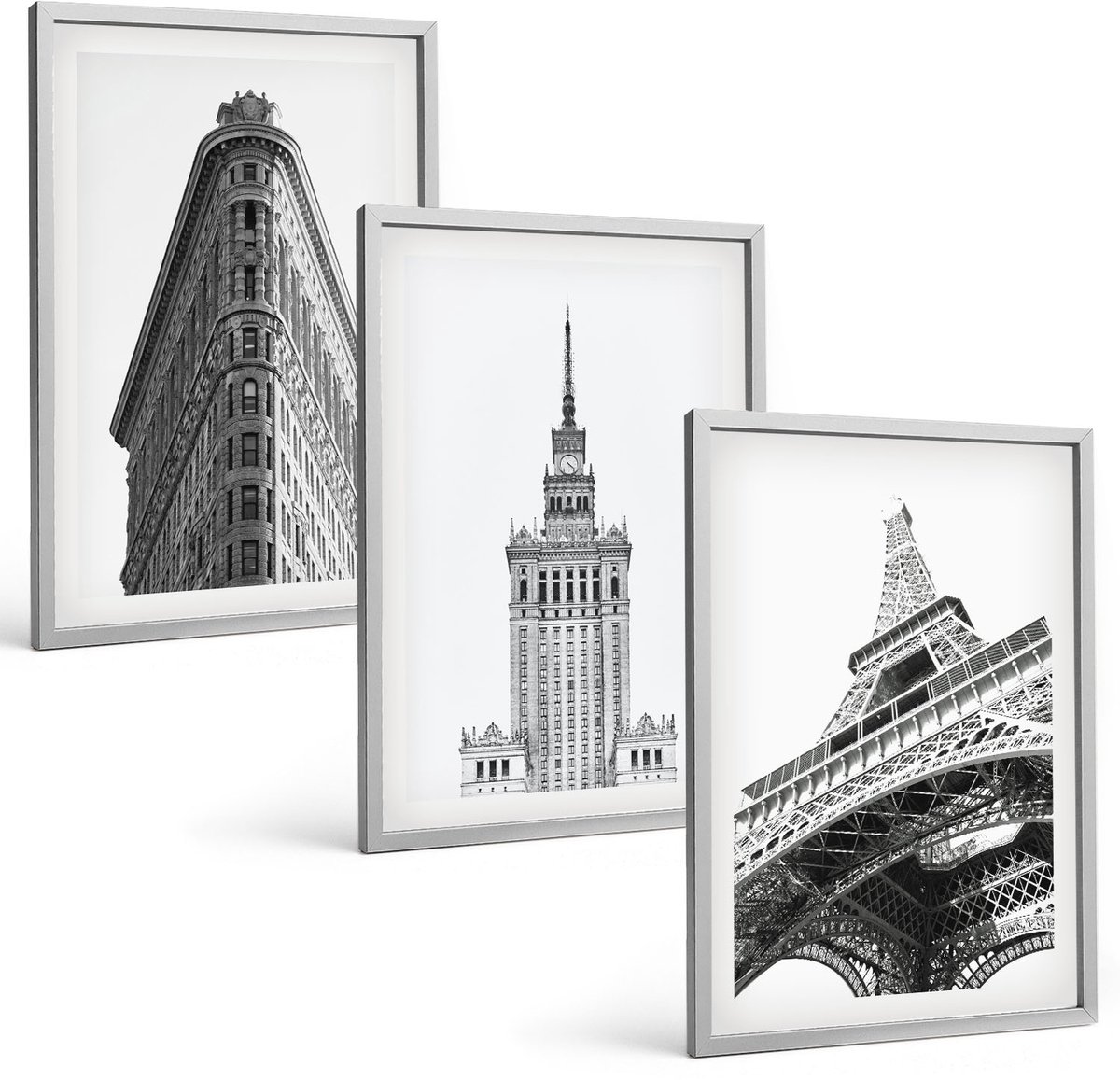 Coloray 3-Delige Schilderij Set - Architectonische Gebouwen In Zwart-Wit Minimalisme - 40 x 60 cm - Wanddecoratie - Schilderijen Set - Kantoor - Stijlvolle Muurdecoratie