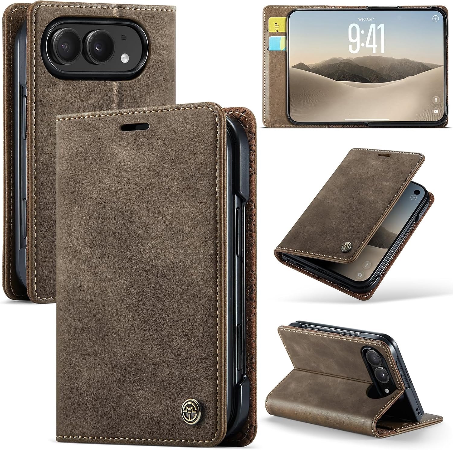 Zandarix Hoesje Geschikt voor Apple iPhone Duo - Premium Lederen Flip Wallet - Book Case Hoesje - Bruin