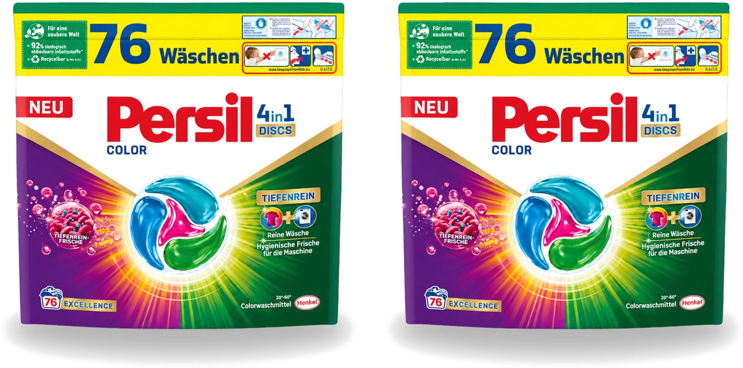2 x Persil – Wasmiddel Discs 4-in-1 – Color - 76 Capsules - Voordeelverpakking - 2 stuks