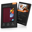 Étui pour tablette Sounix rouge foncé pour iPad 10,9 pouces dans un emballage noir avec les caractéristiques du produit.