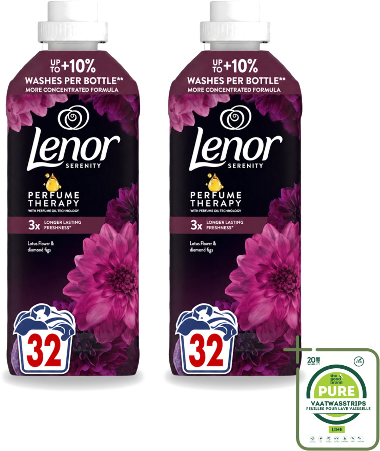 2 x Lenor – Wasverzachter – Lotus Flower & Diamond Figs – 32 Wasbeurten – 675 ml - Grootverpakking - Vaatwasstrips - Wasverzachter - Wasmachine - Geur - Wasbeurt - Kleding Verzachten