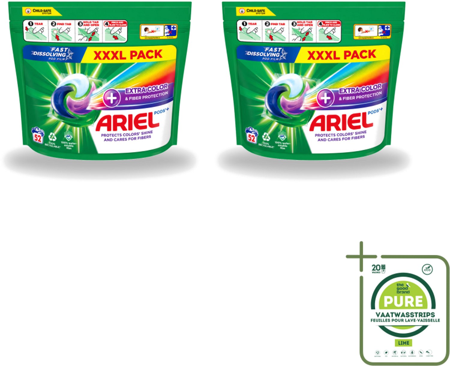 2 x Ariel – Waspods – Fiber Protection – 52 wasbeurten - Grootverpakking - Vaatwasstrips - Vezelbescherming - Wasmiddel Pod - Kleding Reinigen - Kleur Beschermen - Wasmiddel 52 Beurten