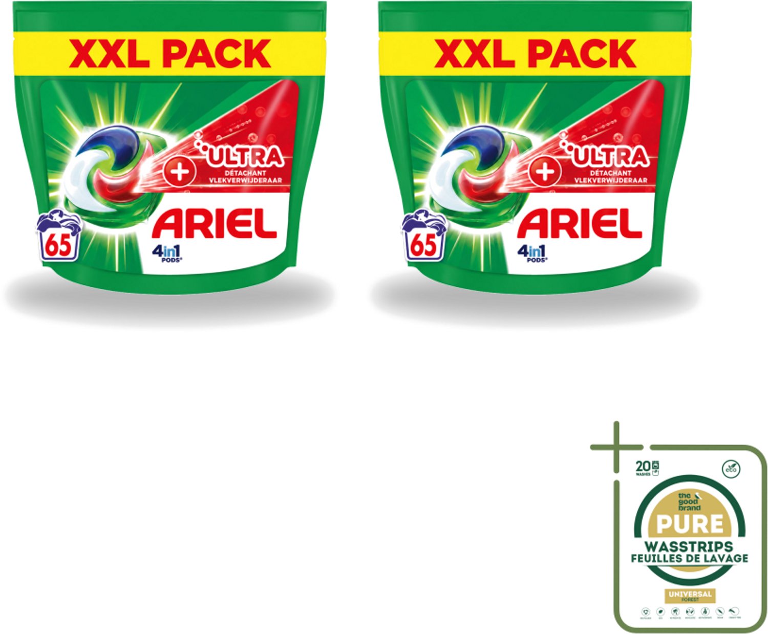 2 x Ariel – 4in1 Pods – Ultra Vlekverwijderaar – 65 wasbeurten - Wasstrips - Vlekverwijderaar Wasmiddel - Krachtige Waspods - Ariel 4in1 Pods - Ultra Vlekverwijdering - Ingedroogde Vlekken