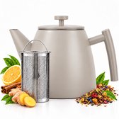 Vaja® Theepot Juliette Beige - Met filter - Theekan - Dubbelwandig - RVS - Theekan - 1.2L
