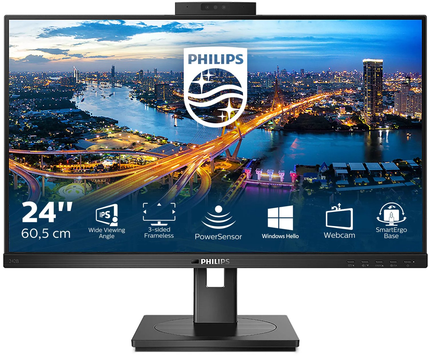 Bol.com Philips 242B1H - Full HD Monitor - Powersensor - Lichtsensor - HDMI-DP-USB Hub - Verstelbaar - 24 inch aanbieding