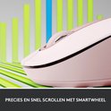 Close-up van het SmartWheel op een roze muis voor nauwkeurig en snel scrollen.