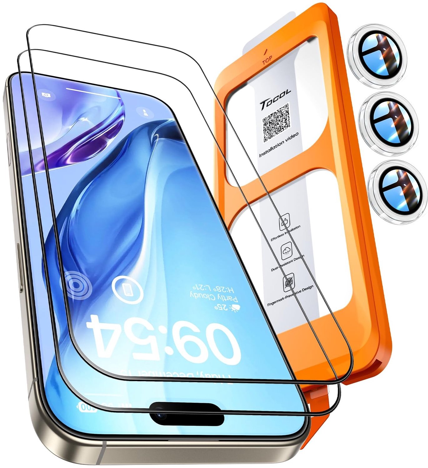 2 + 1 Pack Screen Protector voor iPhone 16 Pro Max met Camera Lens Protector