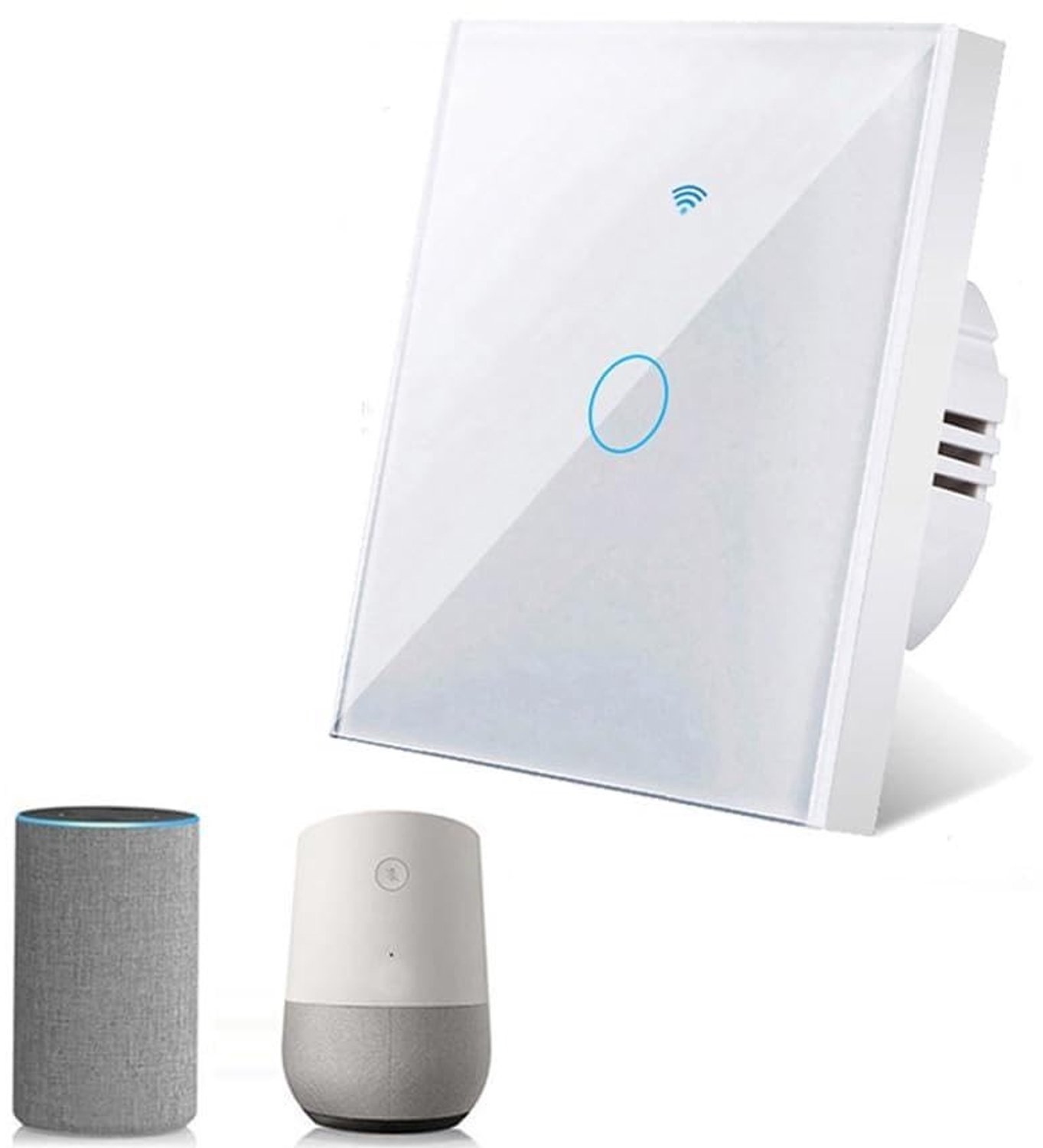 Slimme Touch Lichtschakelaar met Glazen Paneel, WiFi Verbinding, Spraakbesturing voor Alexa, Compatibel met Smart Life en Tuya App, Enkelvoudig, Wit, Energiezuinig en Gebruiksvriendelijk