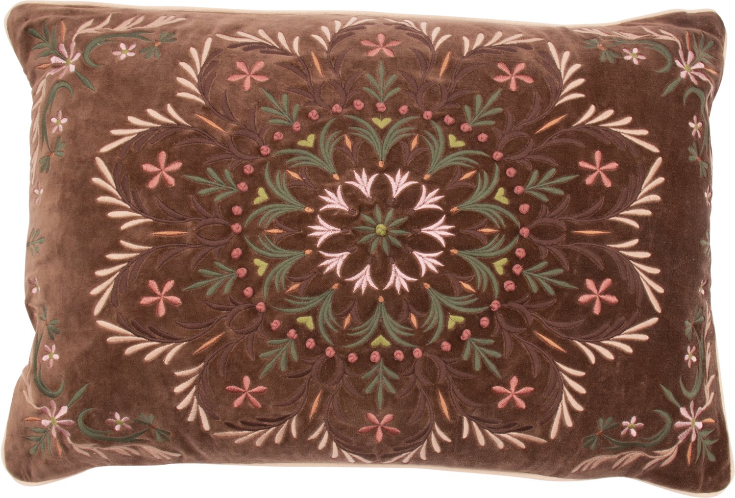 Imbarro Home & Fashion Imbarro - Sierkussen - Kussen - Viole - HandGeborduurd - Bruin - Roze - Velvet - 40x60cm - Luxe Decoratief Kussen