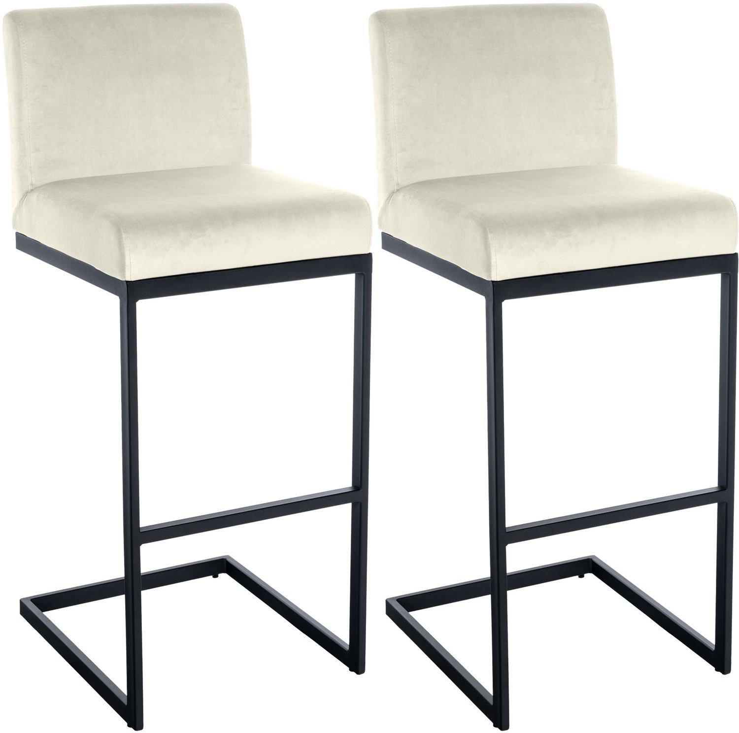 CLP Set van 2 Barkrukken Hopewell - Zwart Metalen Frame - Fluweel - creme/zwart