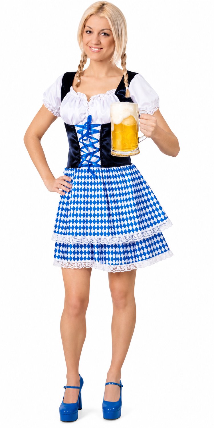 Oktoberfest Jurk Dames Blauw Wit – Tiroler Dirndl – Maat S/M