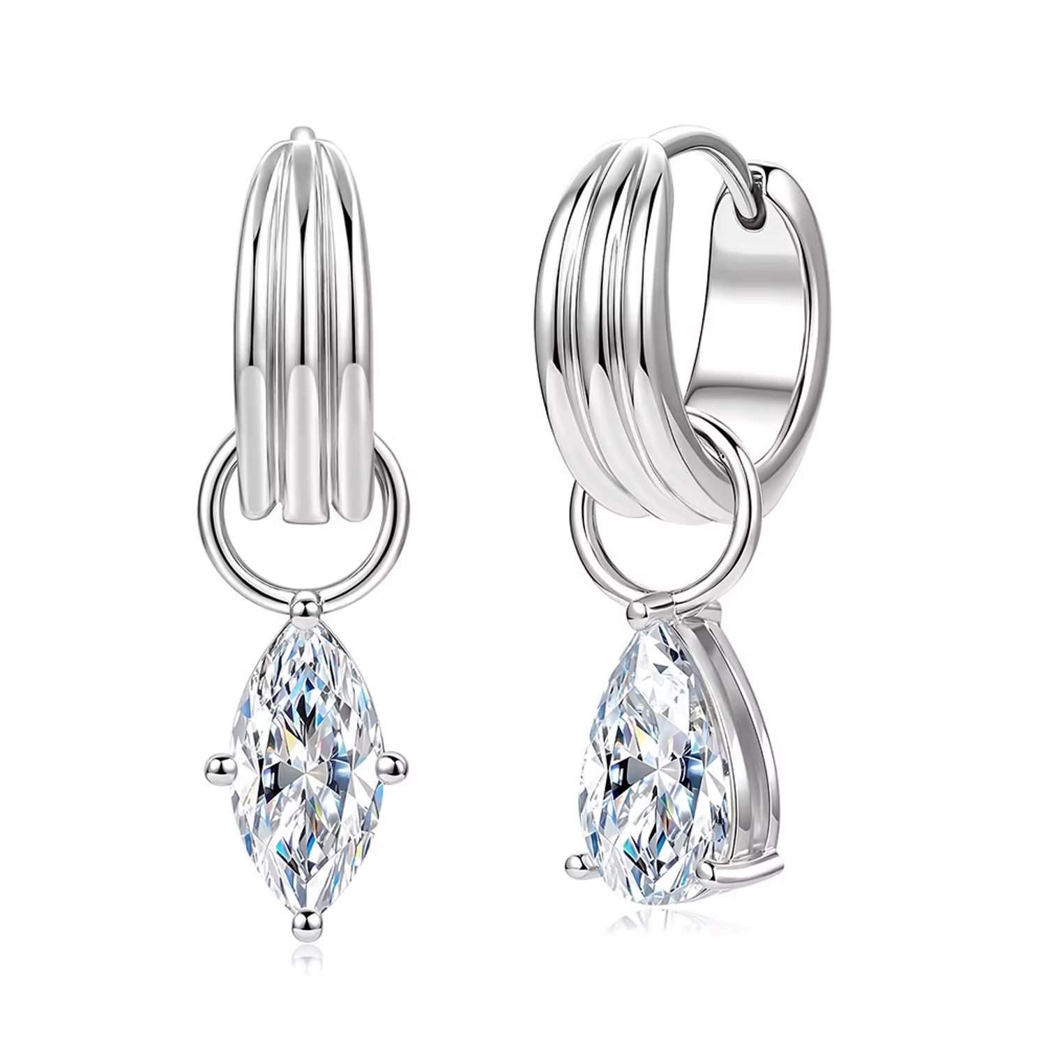 Selevie Oorringen Witgoud met Marquise Moissanite – VVS1 Color D – 1 ct per steen – Diamond Look