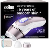 Braun IPL-apparaat in wit en rosé-goud met extra opzetstukken, Venus-scheermes en etui, voor 6 jaar gladde huid.