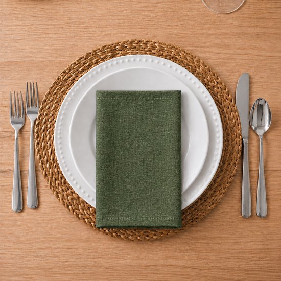 Tavas Servetten - 30 x 30 cm - Set van 4 stuks - Groen Linnenlook - Katoen — cadeau in Wonen & Interieur - foto 4