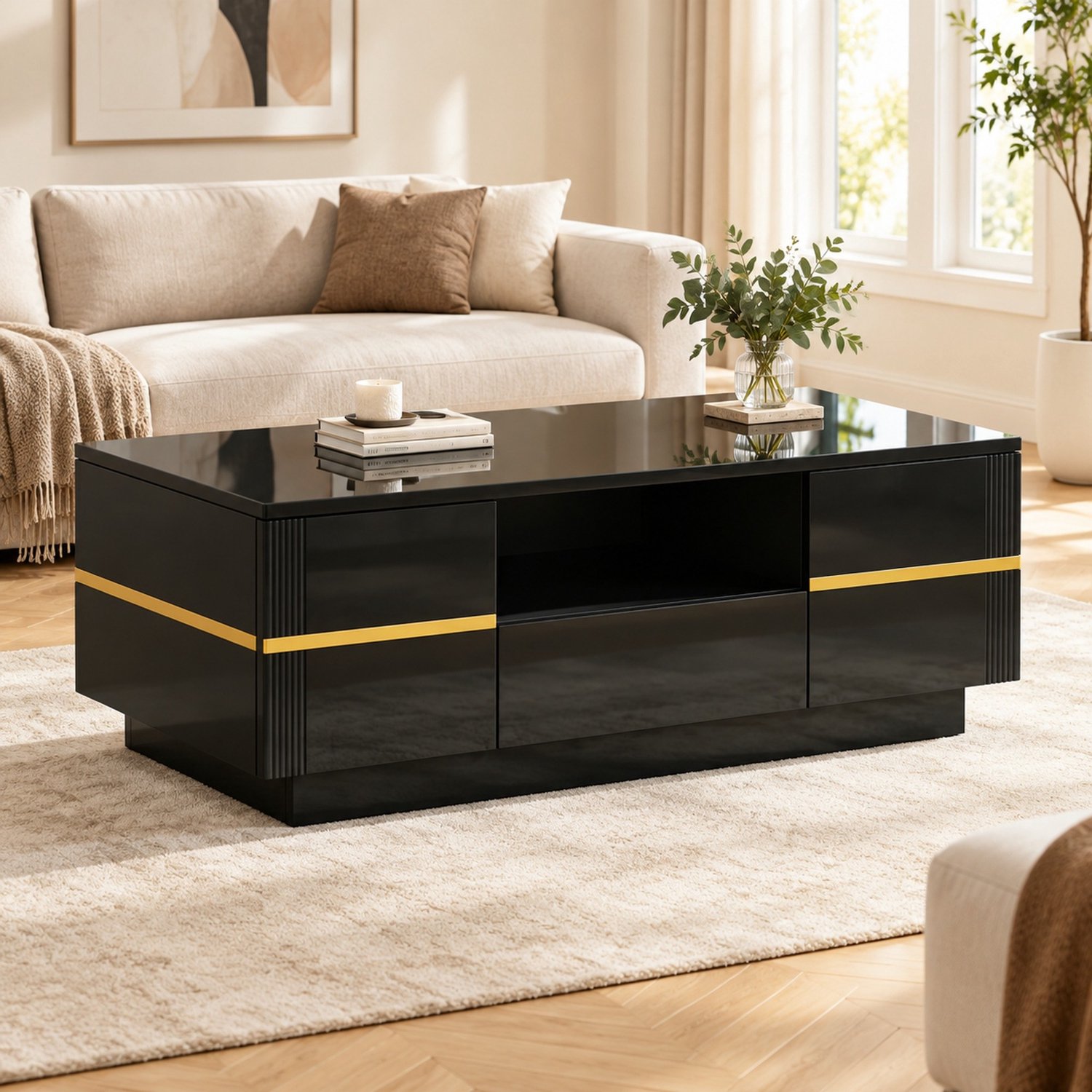 CHICFURN Salontafel - Opbergruimte - 2 deuren en 1 lade - Zwart