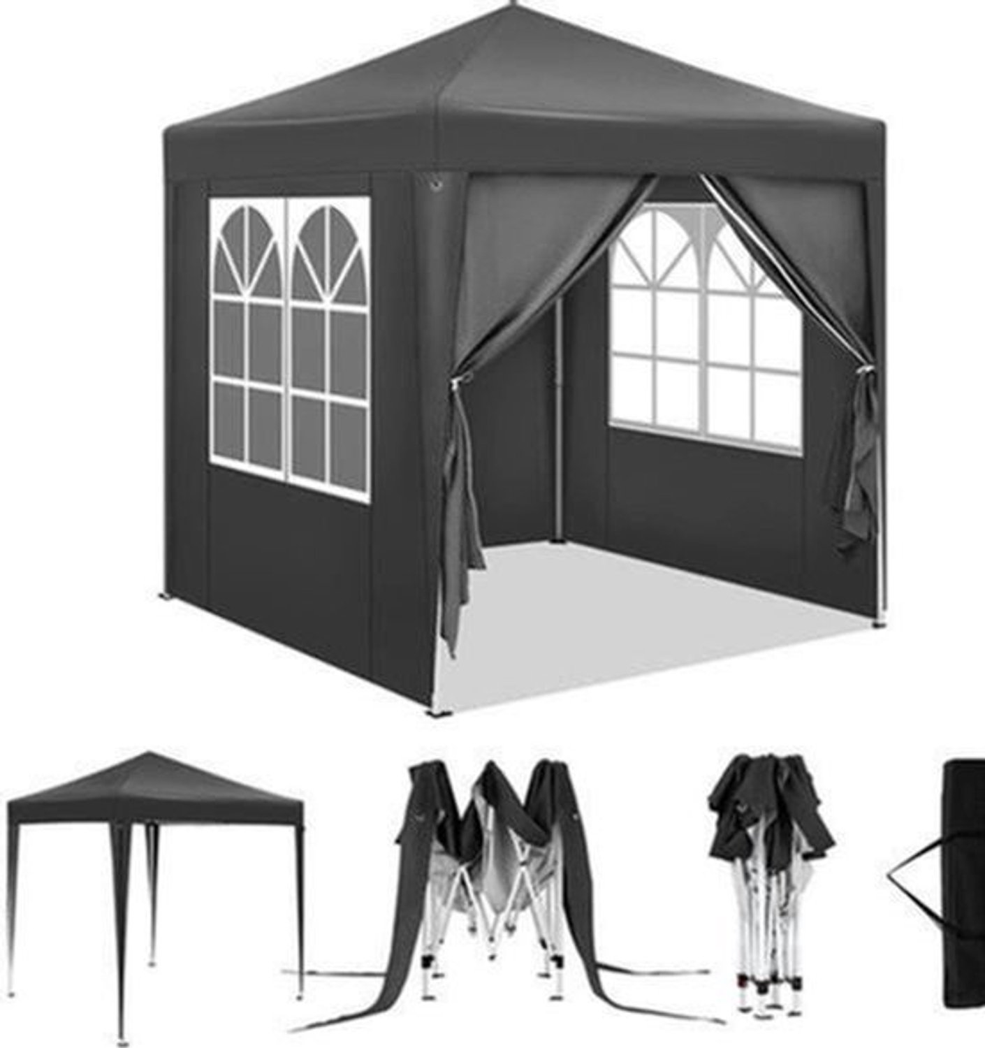 Partytent - Easy up Partytent - Pop-up Paviljoen - Opvouwbare - Verstelbare Hoogte - Waterdicht - UV - Bescherming - 2x2m - 4 Zijwanden - Anthraciet