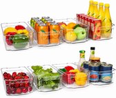 JustValue Koelkast Organizer - Set van 8 - Koelkast Bakjes - Transparant - Stapelbaar - Voorraadkast Organizer