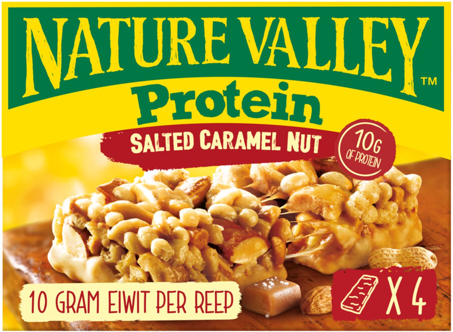 Nature Valley - Proteine Gezouten Karamelnoten 4-pack - 4 x 4 stuks - Voordeelverpakking