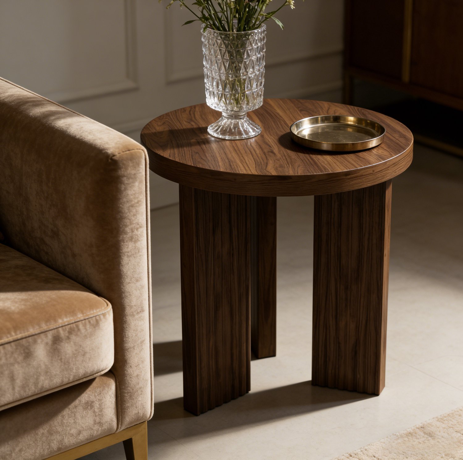 CHICFURN Bijzettafel - Extra aflegruimte - Driepoot - Walnootbruin