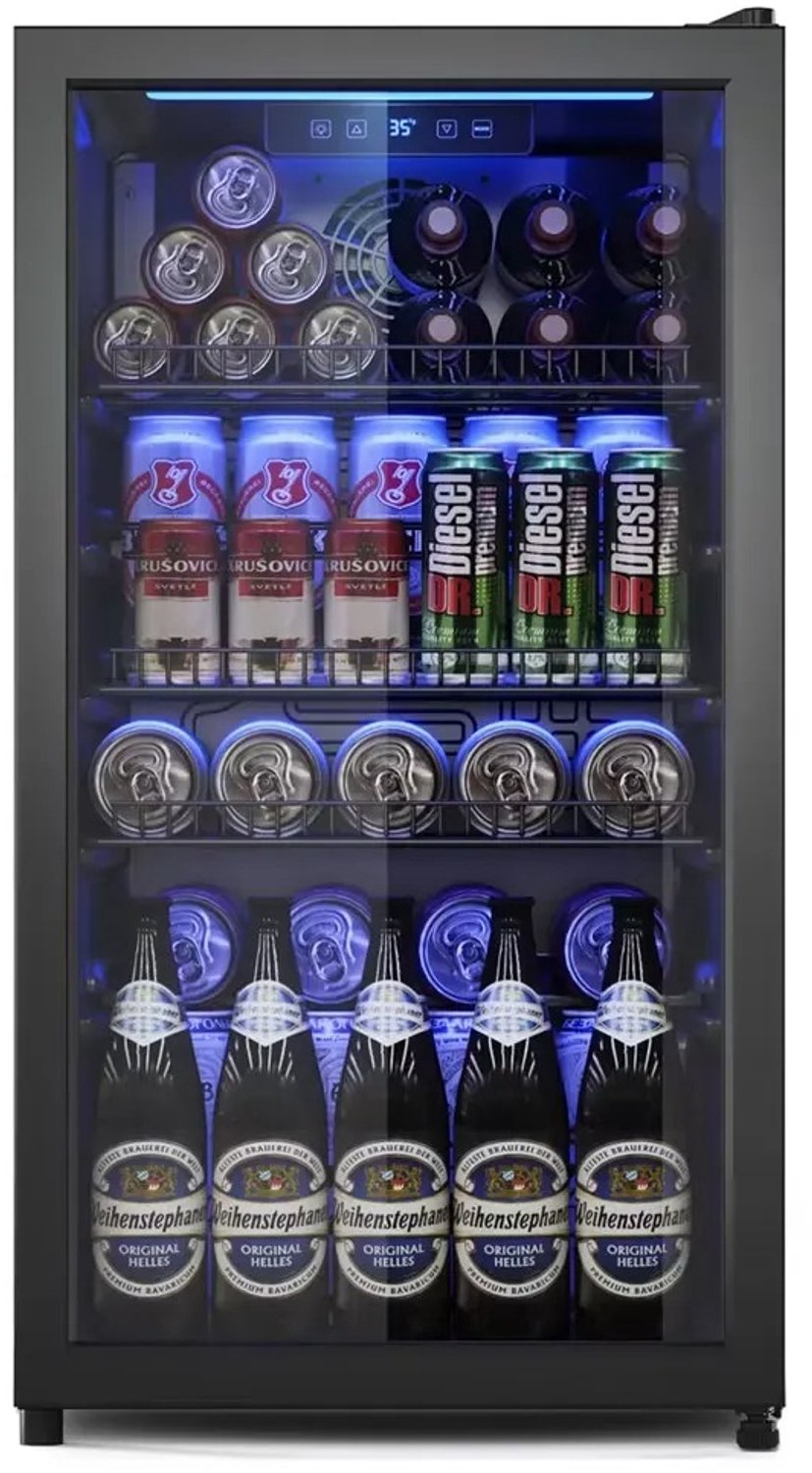 AALVERO - Koelkast - Drankkoeler - Wijnkoeler - 90L - Dubbelglas - Led Verlichting - Verstelbaar - 26 Flessen - 44.5x47x83cm