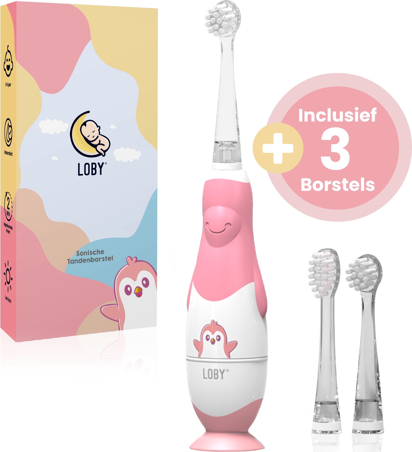 Bol.com Loby Elektrische tandenborstel kind - Baby en Peuter - Timer - 0-4 Jaar - Incl 3 opzetborstels - Roze aanbieding