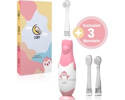 Loby Elektrische tandenborstel kind - Baby en Peuter - Timer - 0-4 Jaar - Incl 3 opzetborstels - Roze